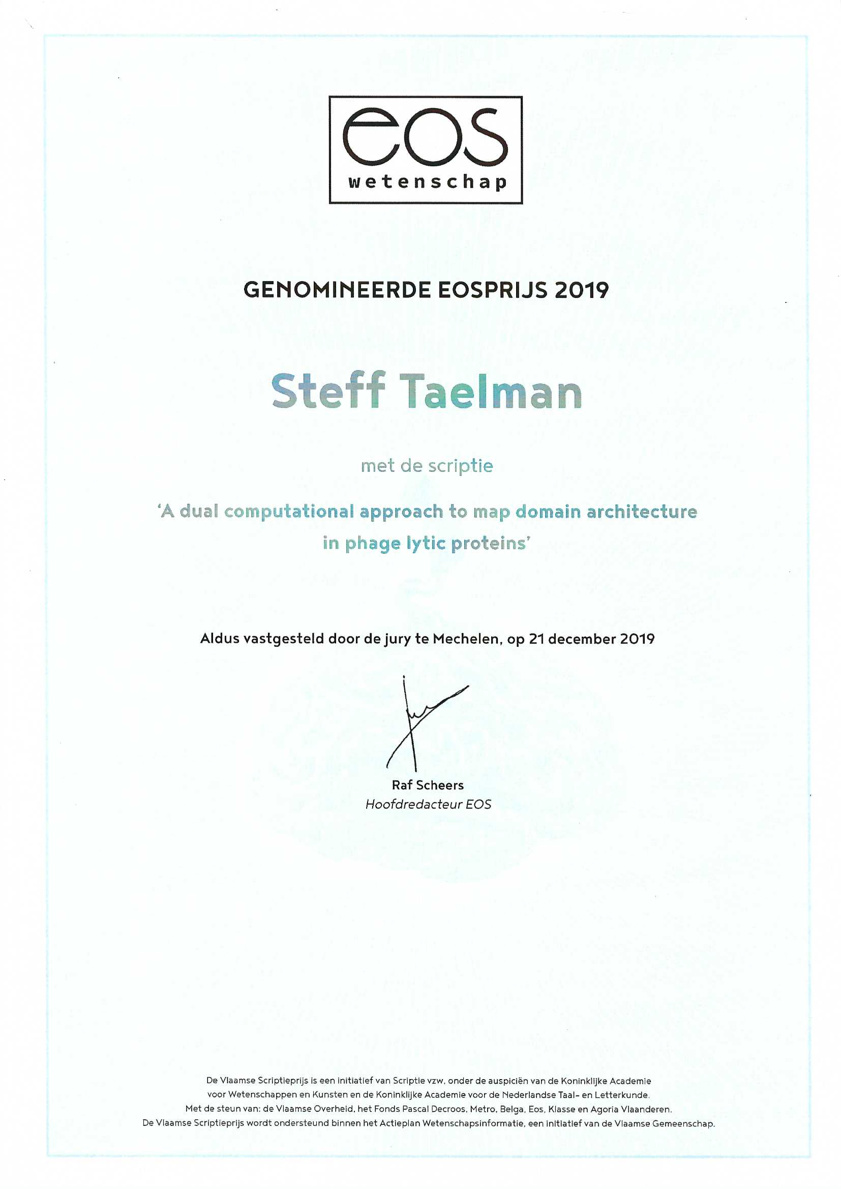 EOS prize Steff Certificate